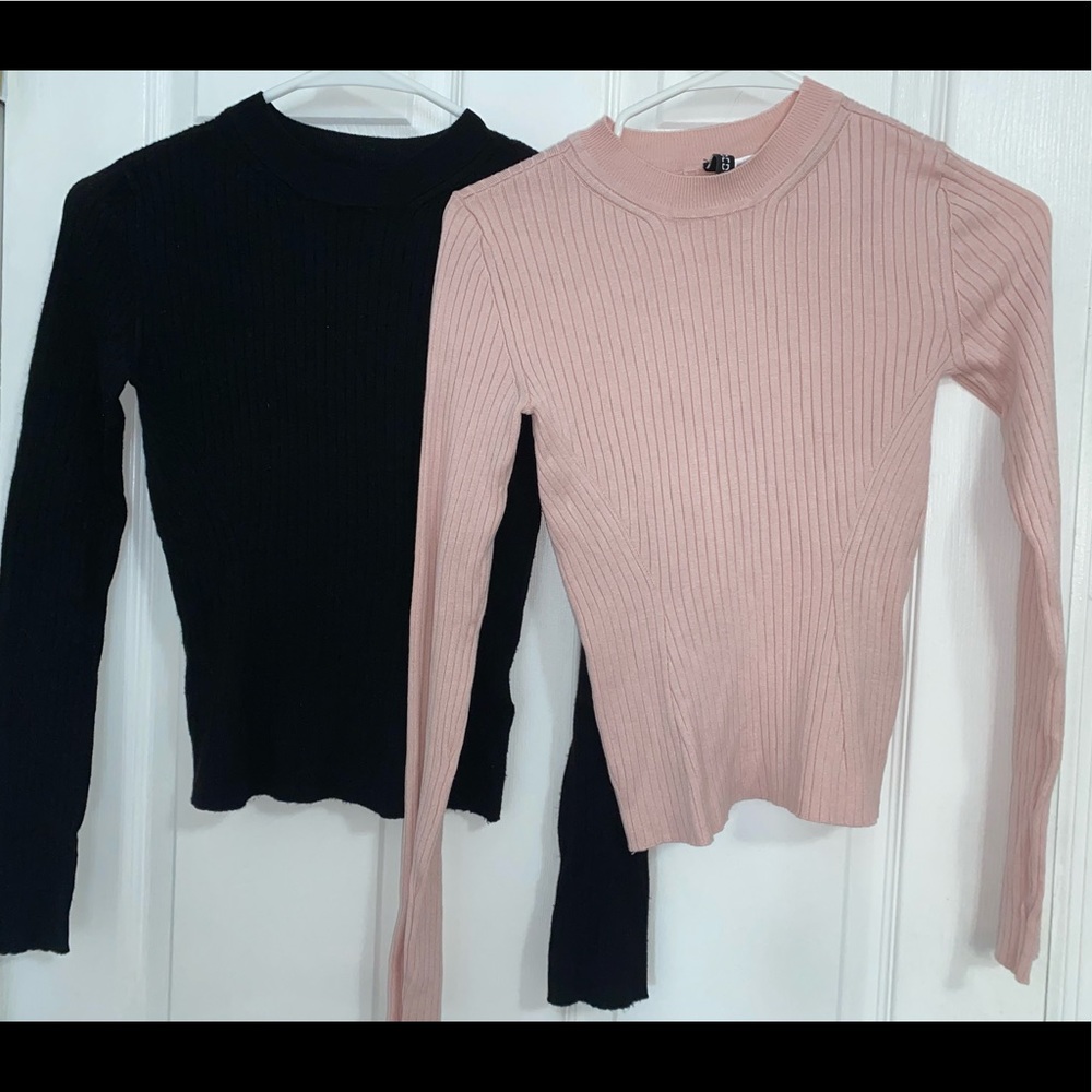 2 H&M ribbed jersey tops black/pink
